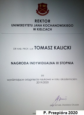 Nagroda Rektora dla Tomasza Kalickiego - 2020